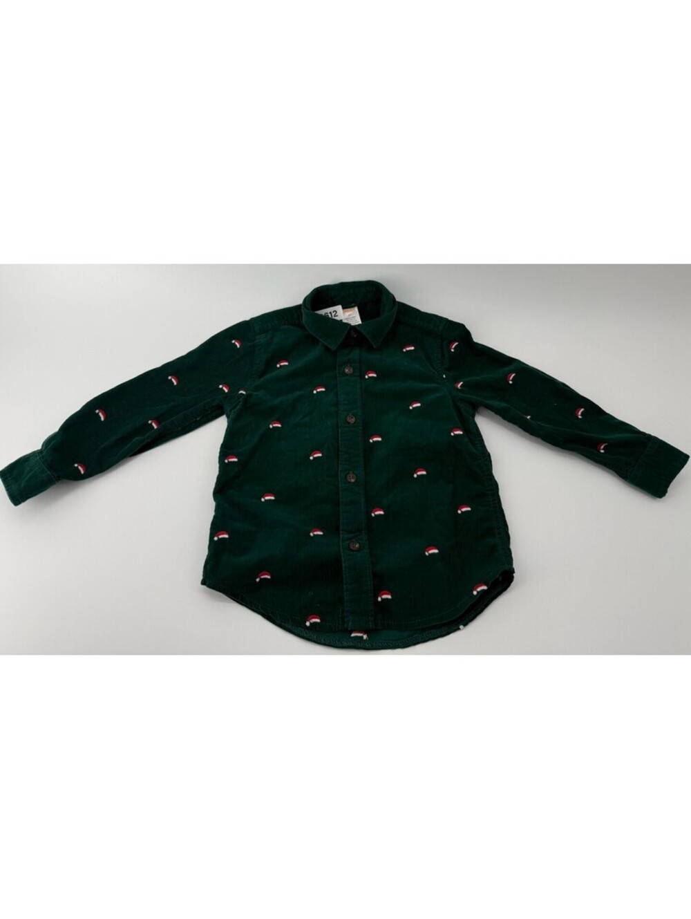 Gymboree Corduroy Button-Up Shirt Green Christmas Santa Hat 3T 100% Cotton